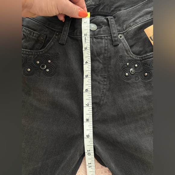 Polo Ralph Lauren Callen Studded High Rise Slim Jeans Black Sz 24 - Picture 12 of 13
